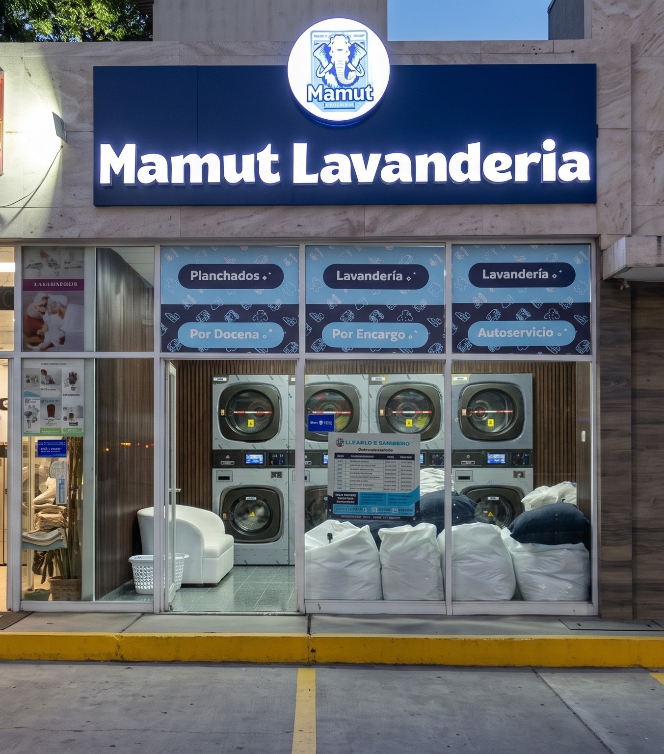 Fachada de la lavandería Mamut Narvarte